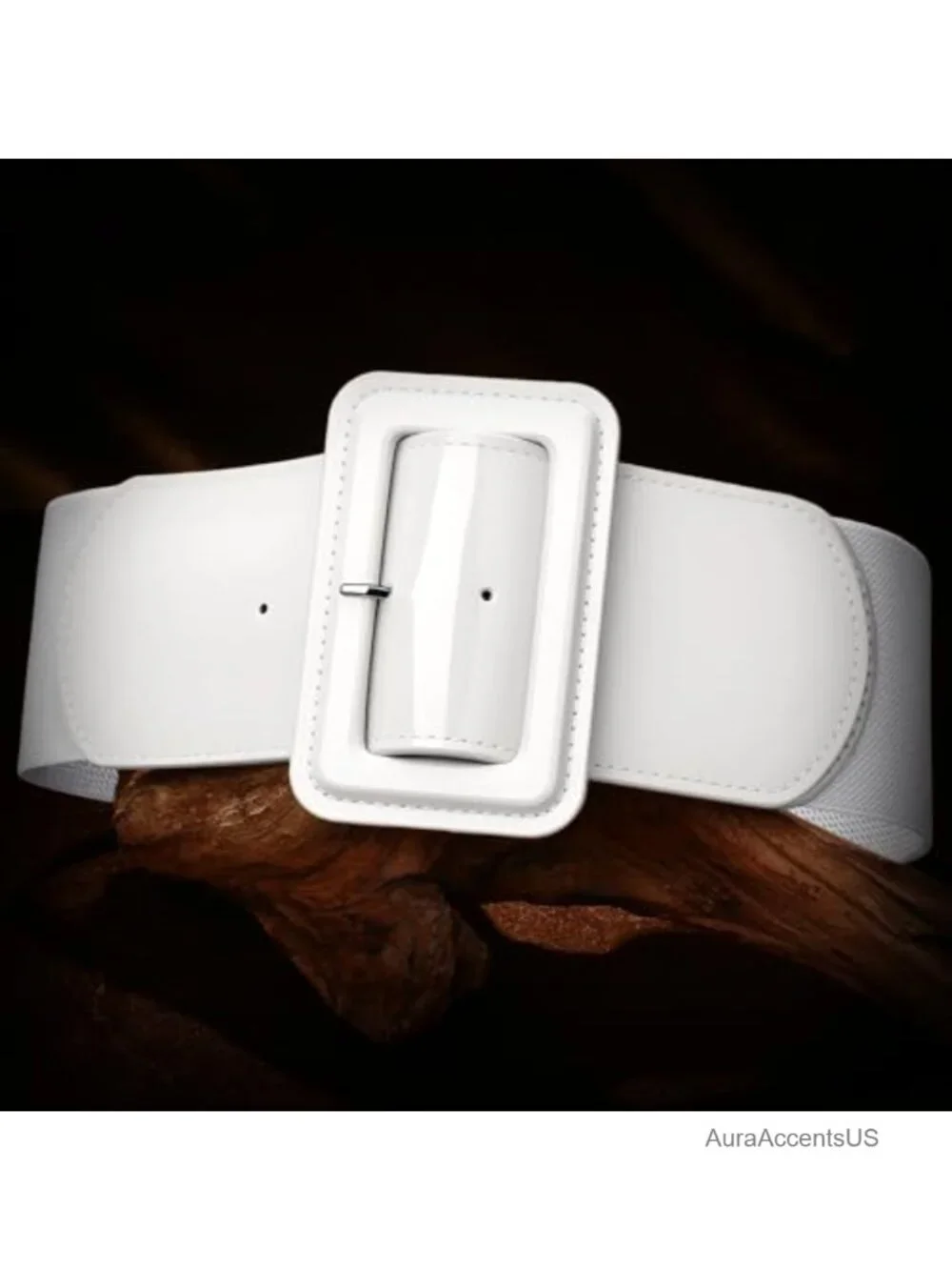 Stretchy Wide Women Belts Elastic Vintage Patent Leather Waist Belt